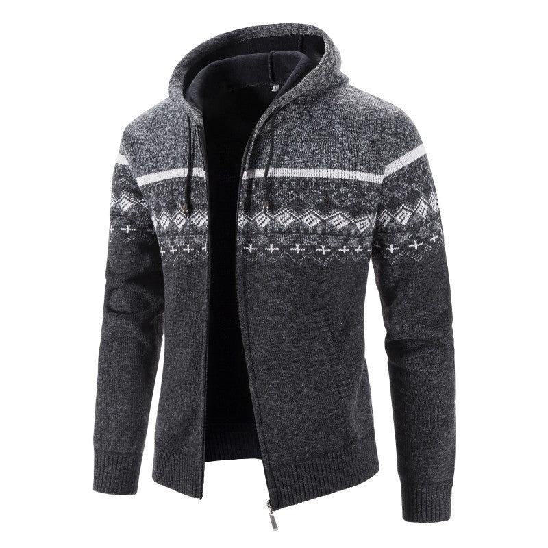Street-wave Men's Nordic Knit Cardigan With High Collar For Cold Days Warm Cozy Winter Wear