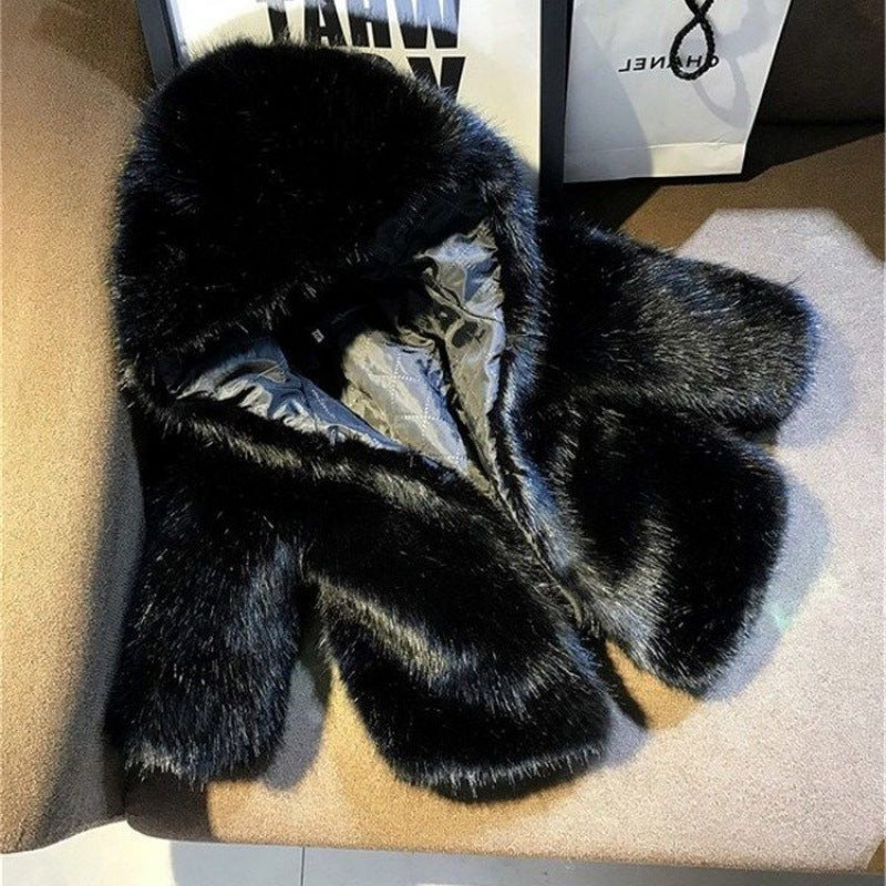Street Wave Women Elegant Faux Fur Coat With Oversized Collar For Luxurious Warmth