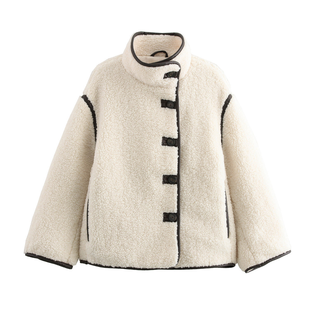 Street-wave Womens Cozy Fleece Jacket High Collar With Decorative Button Details For Warm Comfort