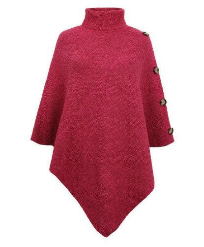Streetwave Women Knit Poncho With High Collar And Button Details Cozy Autumn Essential