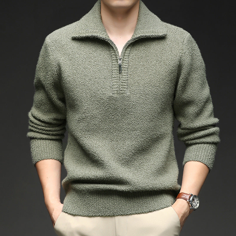Street-wave Men's High Collar Zip Pullover Cozy Warm Everyday Winter Sweater For Men Outdoor Style