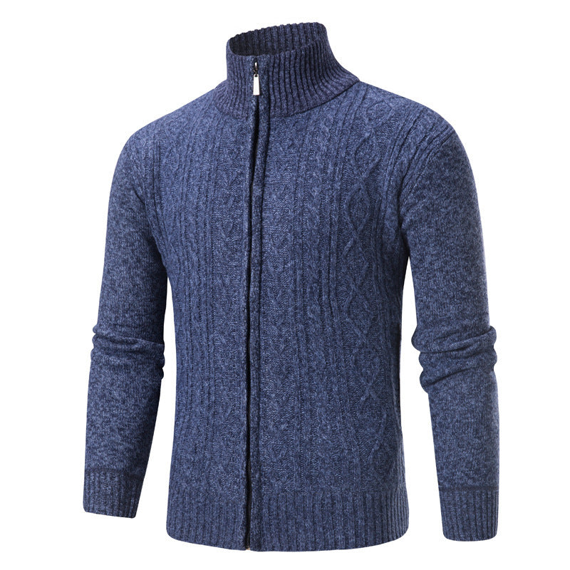 Street-wave Mens Zip Knit Sweater With Stand Collar Cozy Warmth Modern Everyday Wear