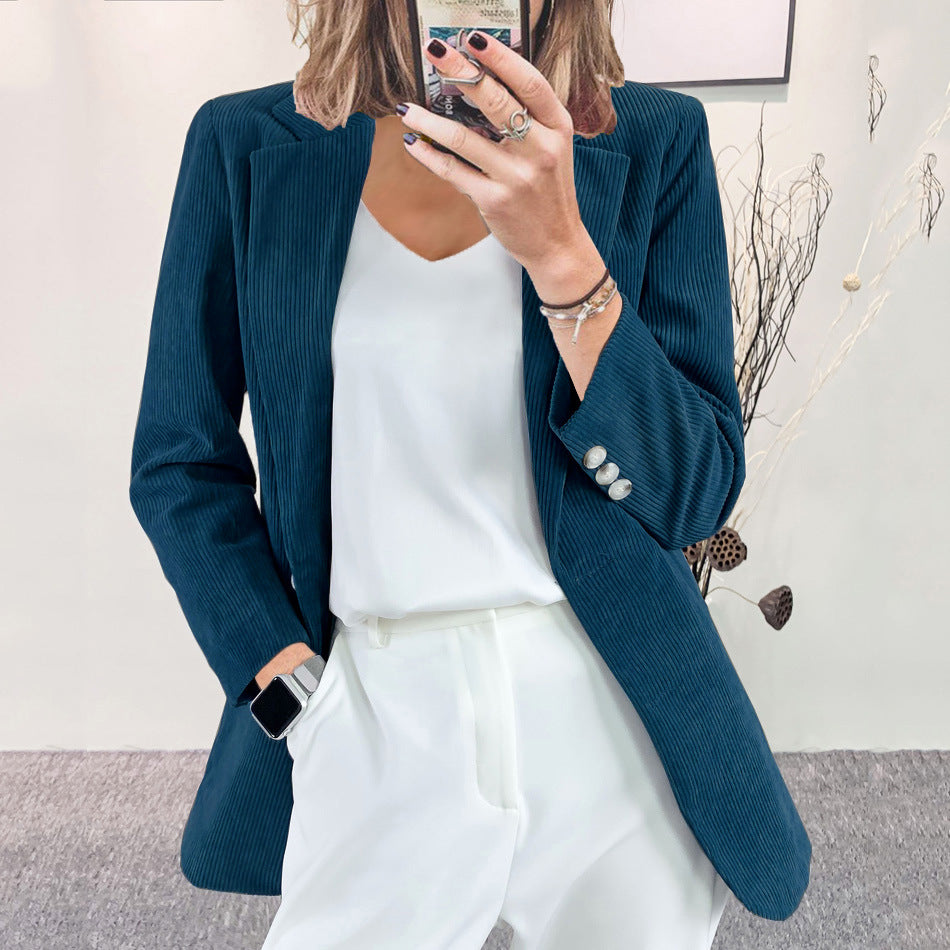 Street-wave Vertical Stripe Slim-Fit Blazer For Women, Elegant Officewear For Versatile Professional Looks