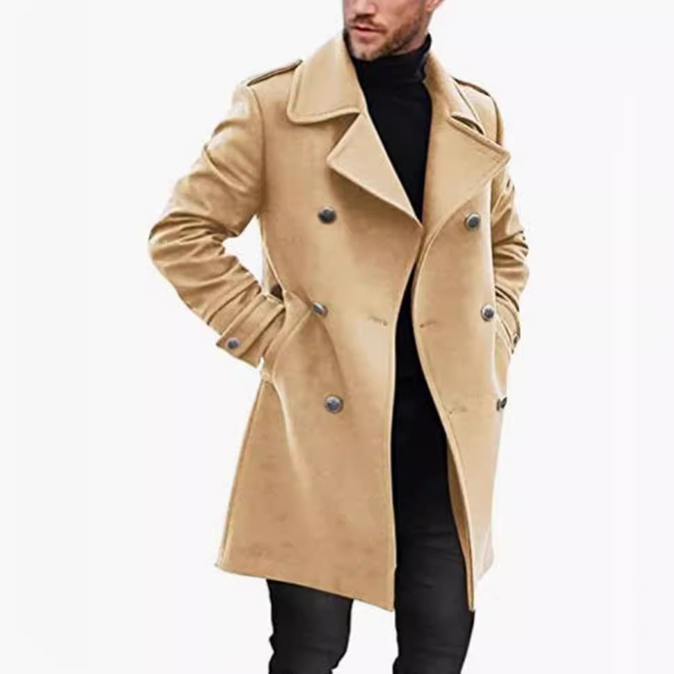 Men's Double-Breasted Wool Coat Street-wave Premium Warmth Luxurious Style For Fashionable Men