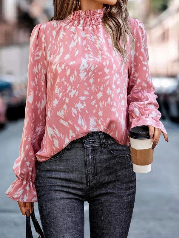 Street Wave Women Elegant Blouse Shirt With Ruffled Collar And Animal Print Chic