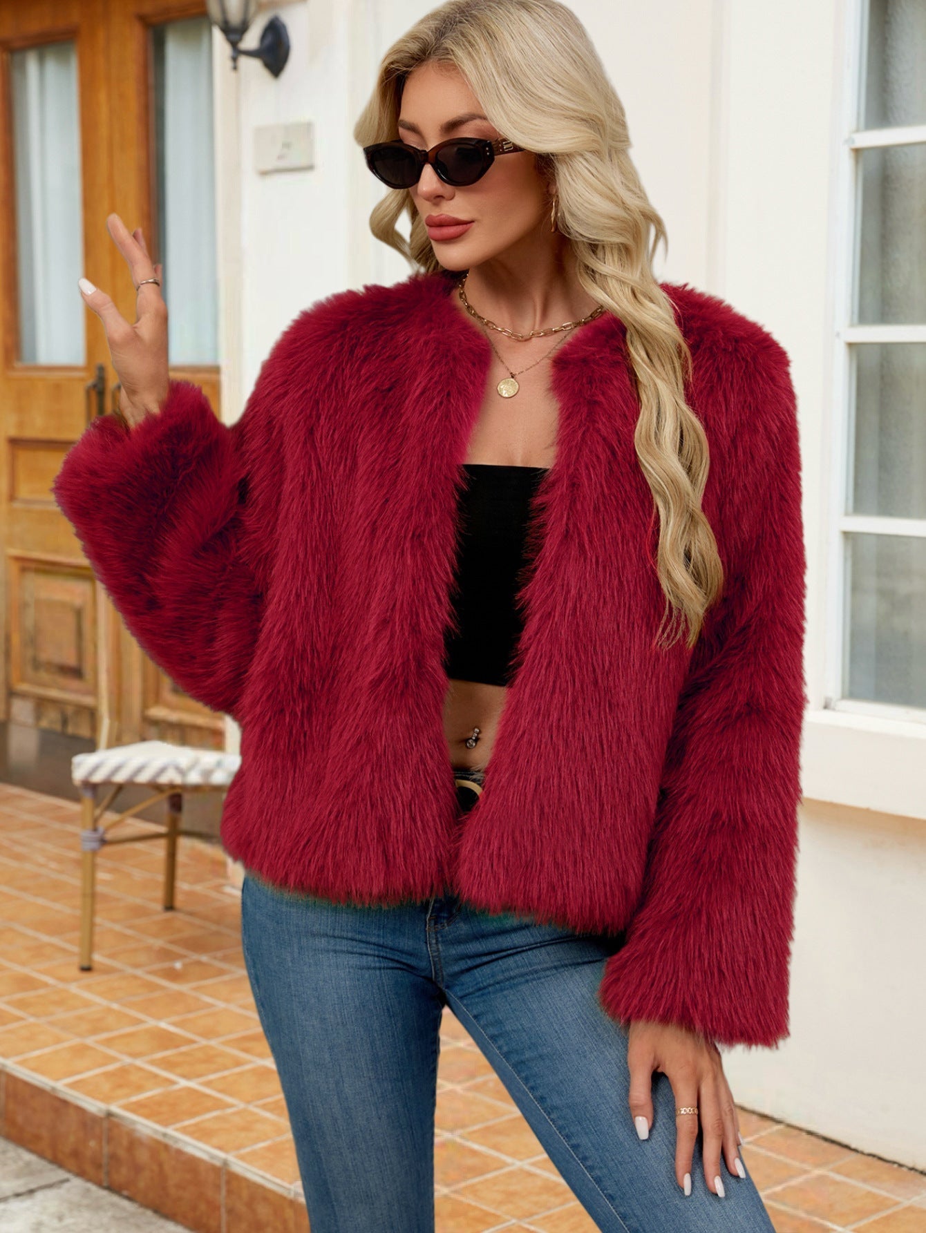 Women Faux Fur Short Jacket Street-Wave Plush Cozy Loose-Fit Chic Premium Warmth For Everyday Style