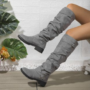 Over-the-Knee Boots Soft Suede With Decorative Buckle Detail Street-wave For Women Chic Comfort