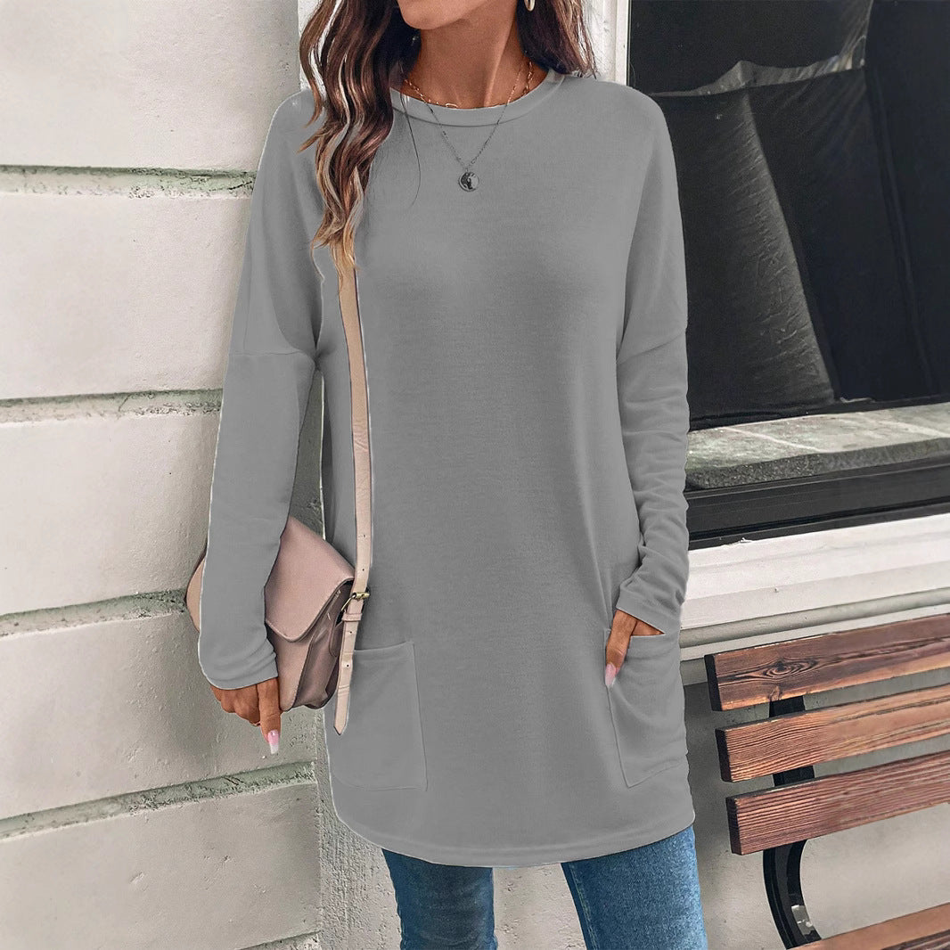 Street Wave Women's Sweatshirt Tunic Length Cotton Blend Relaxed Fit Pockets