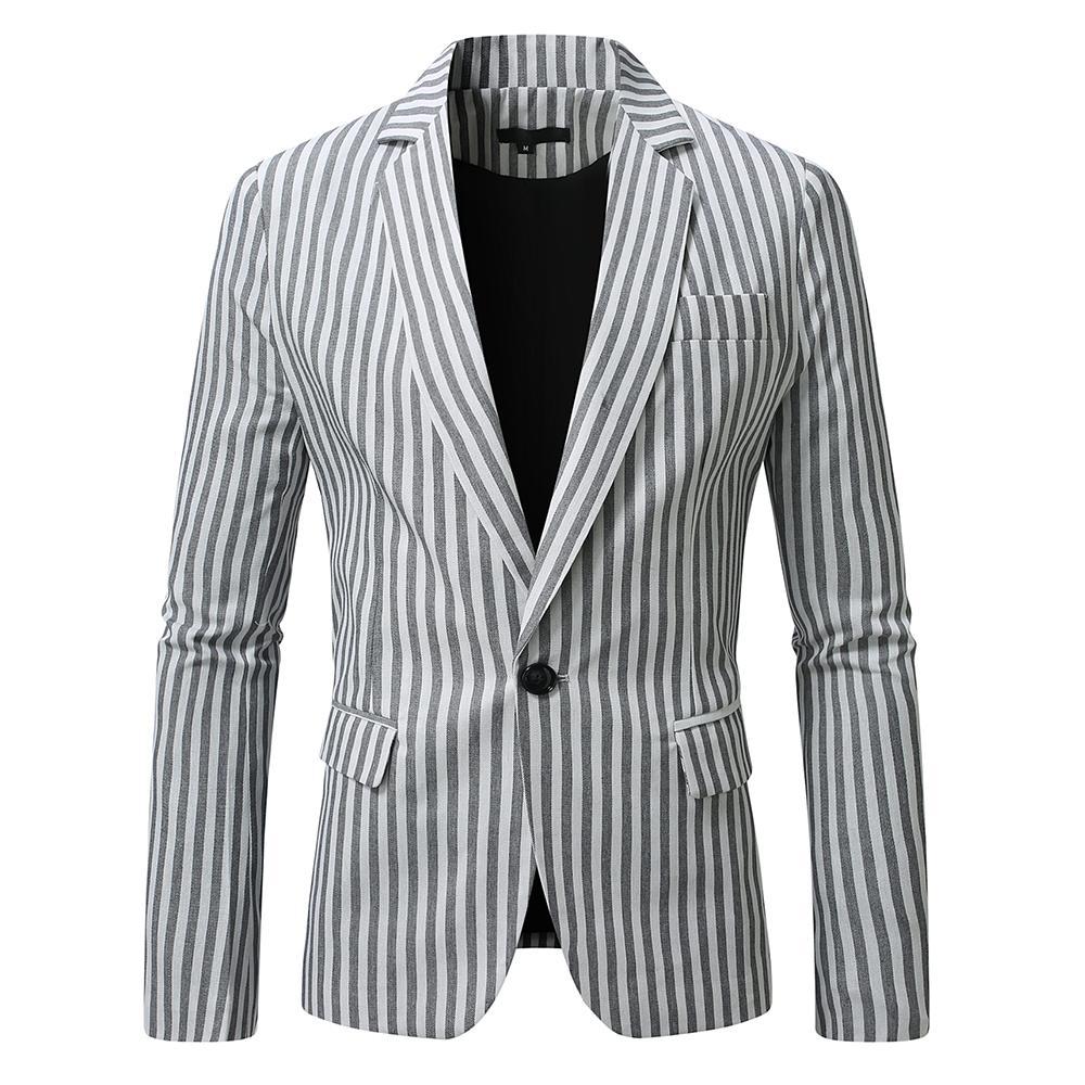 Men's Striped Blazer Streetwave For Professionals, Breathable Cotton Blend, Elegant Everyday Jacket