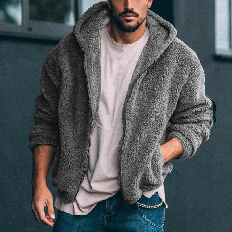 Street-Wave Men's Ultra-Soft Fleece Jacket With High Collar Zipper For Warm Comfort