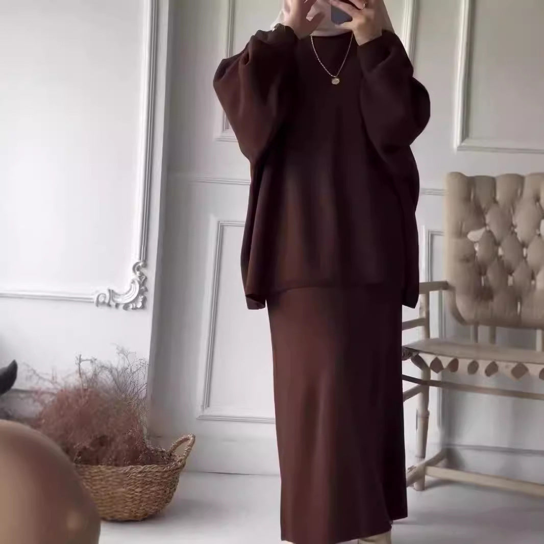 Street-Wave Women Casual Knit Set With Oversized Top And Slim Midi Skirt For Everyday Chic