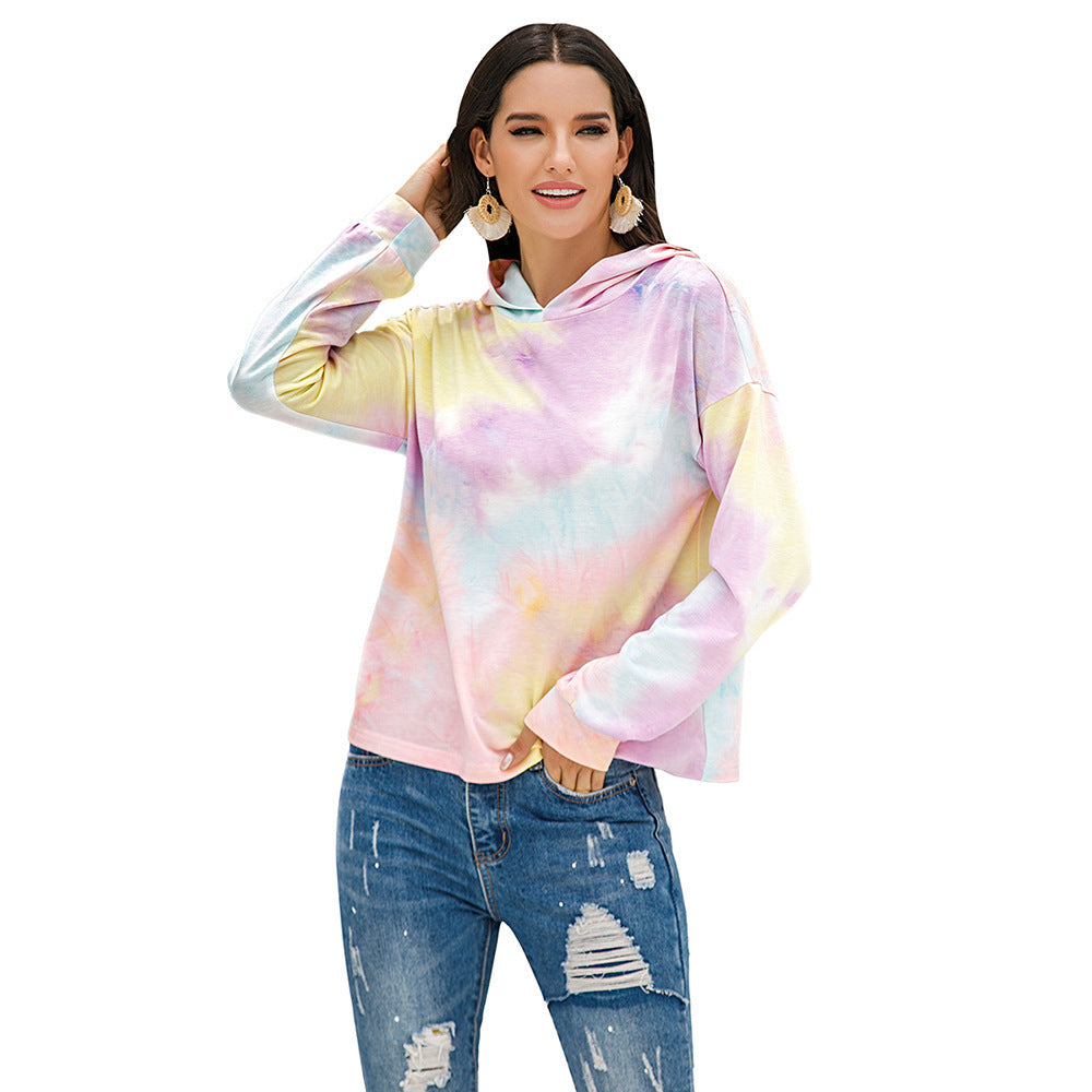 Street-wave Tie-Dye Hoodie Pullover For Women Soft Breathable Relaxed-Fit Casual Sweatshirt