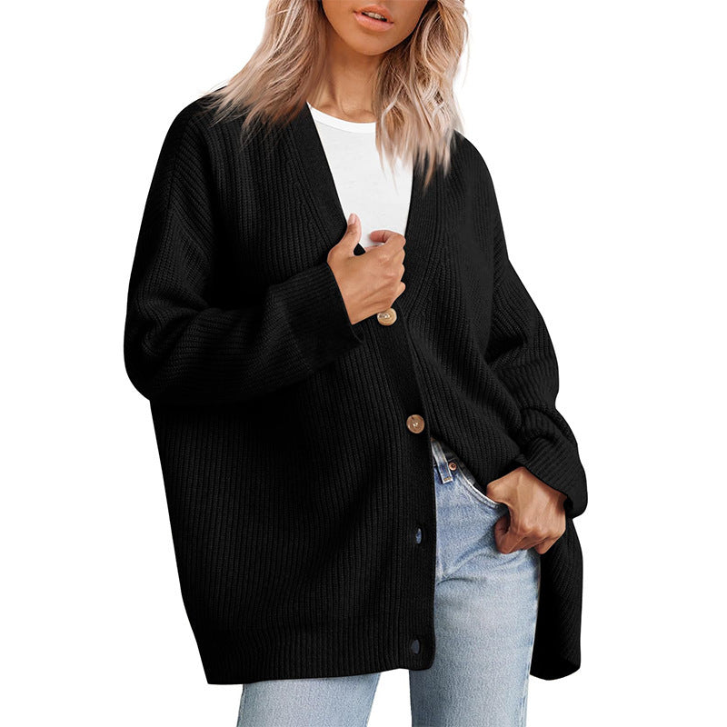 Street-wave Cozy Striped Knit Cardigan For Women With Button Front Soft Warm Layering Essential