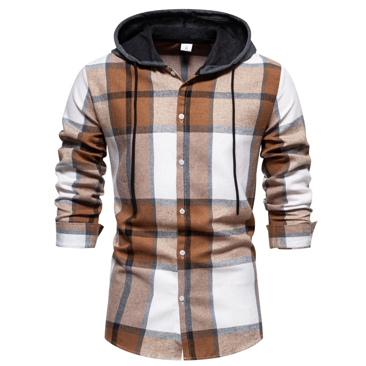 Mens Hooded Plaid Shirt Streetwave Comfortable Fit Integrated Hood Casual Streetwear Outdoors