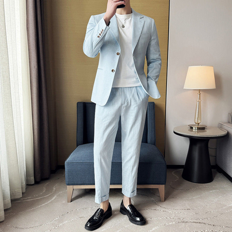Street Wave Mens Slim Fit Cotton Linen Blazer Notched Lapel Breathable