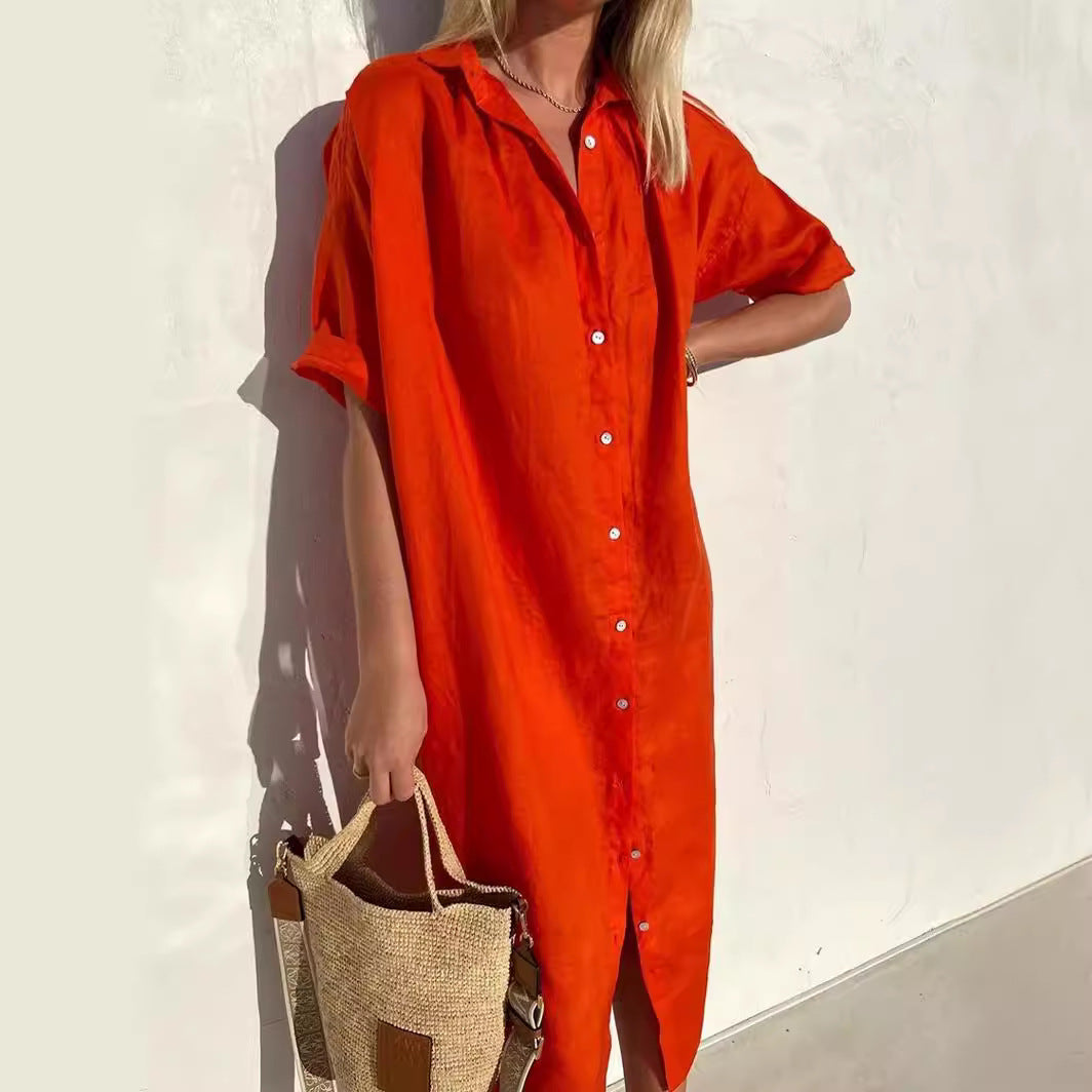 Shirt Dress Breathable Cotton Linen Blend Relaxed Fit Street Wave For Women