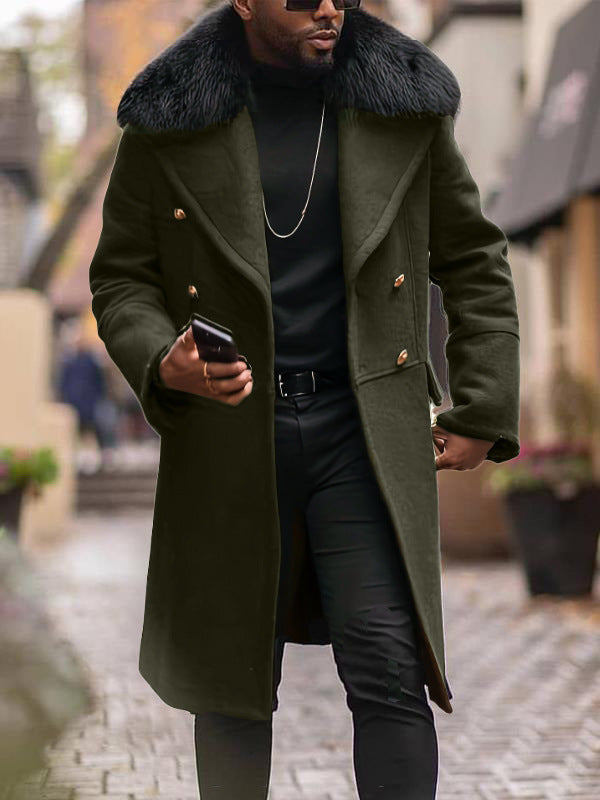 Street-Wave Mens Elegant Long Coat With Fur Collar