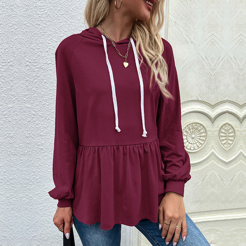 Street Wave Women's Hoodie With Ruffle Detail And Drawstring Neckline For Casual Comfort