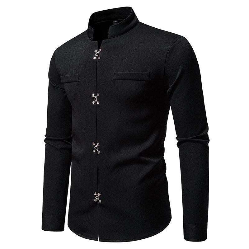 Mens Mandarin Shirt With Asian Knot Button Design By Street-wave Breathable Elegant Everyday Style For Men