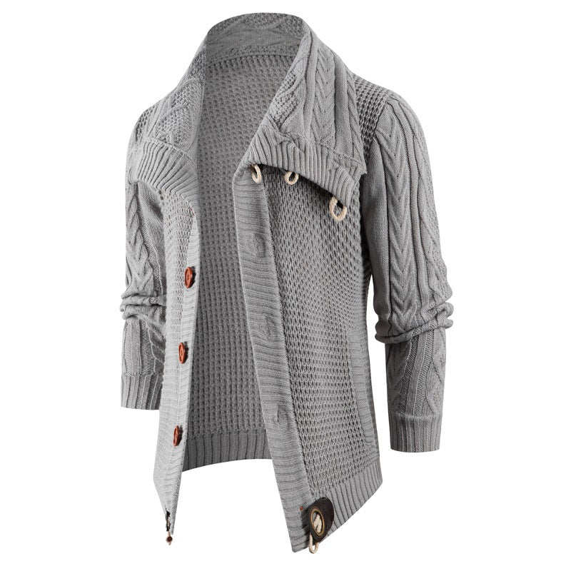 Streetwave Mens Chunky Knit Cardigan With Wrap Collar Soft Cotton Blend Cozy Warmth