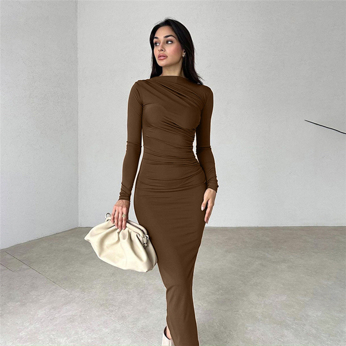 Street-Wave Women's Elegant Wrap Dress With Long Sleeves And Figure-Hugging Fit For Gala And Evening Events