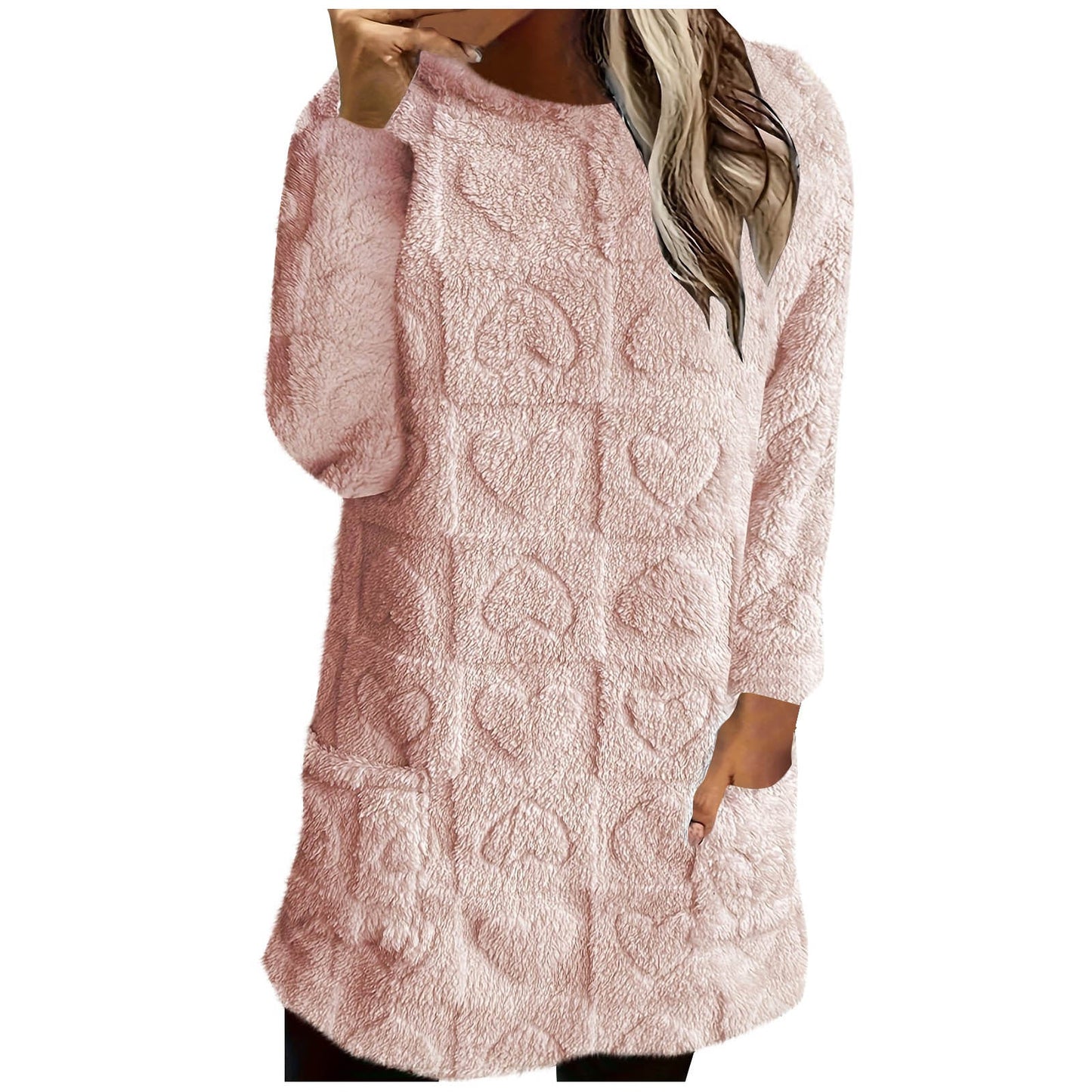 Street-Wave Women Cozy Plush Fleece Tunic With Heart Pattern For Home Comfort And Lounge
