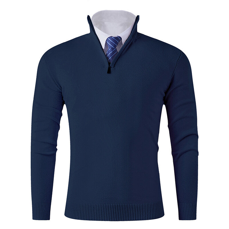 Street-wave Men's Zip Front Knit Sweater With Elastic Hem Premium Wool-Cotton Blend For Modern Men