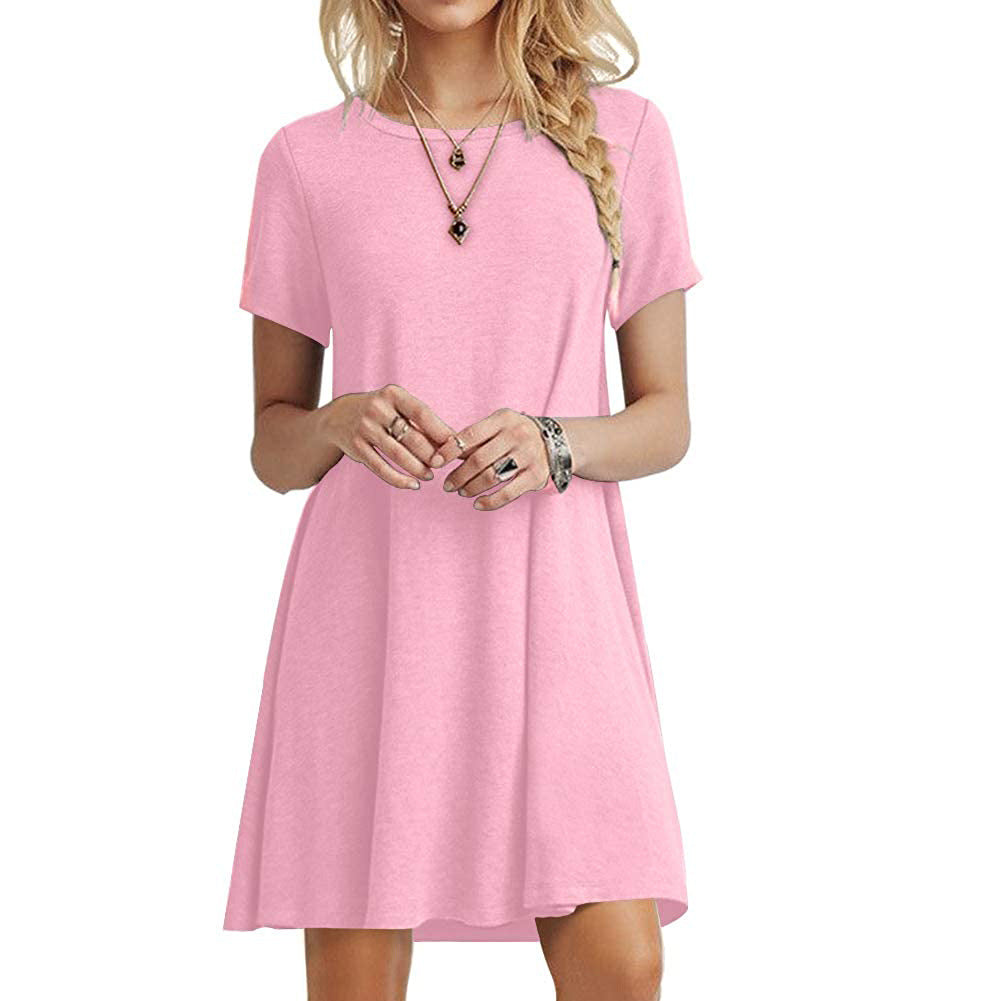 Women Loose Fit Casual Pink Dress With Round Neck Short Sleeves Streetwave Comfort For Everyday Wear