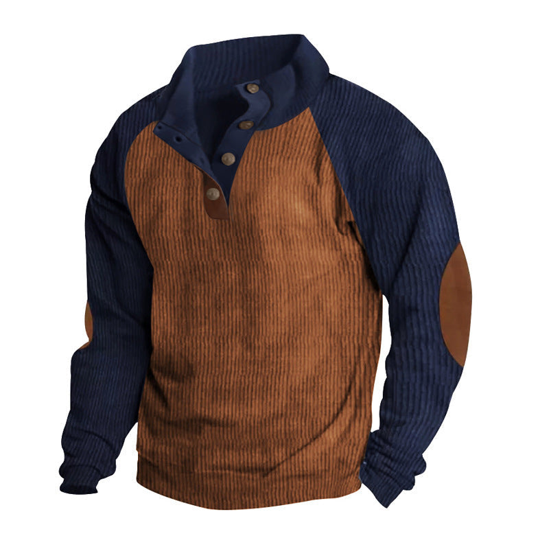 Mens Textured Knit Sweatshirt Regular Fit With Button Placket And Raglan Sleeves