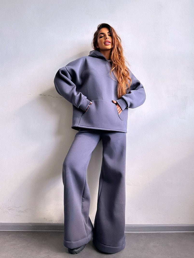 Street-wave Women's Oversized Hoodie And Wide Lounge Pants Set Cozy Comfort Effortless Streetwear