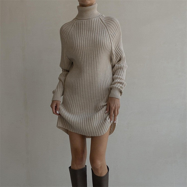 Womens Knit Dress With High Collar And Wide Sleeves Streetwave Cozy Soft Knit Everyday Festive