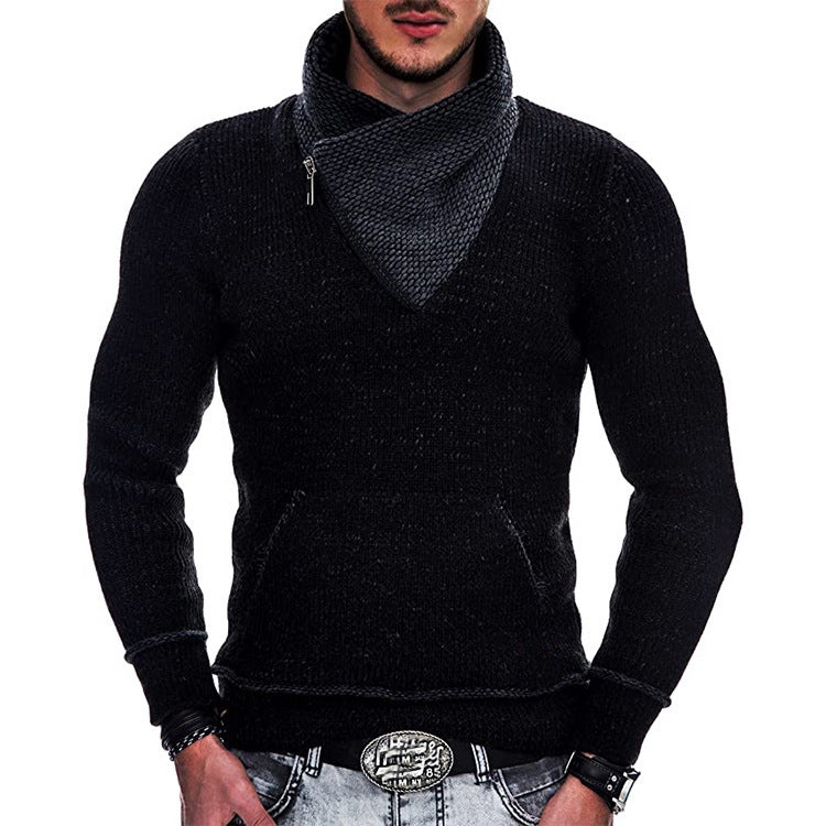 Street Wave Mens Long Sleeve Hoodie Pullover With Asymmetric Zipper And Structured Knit