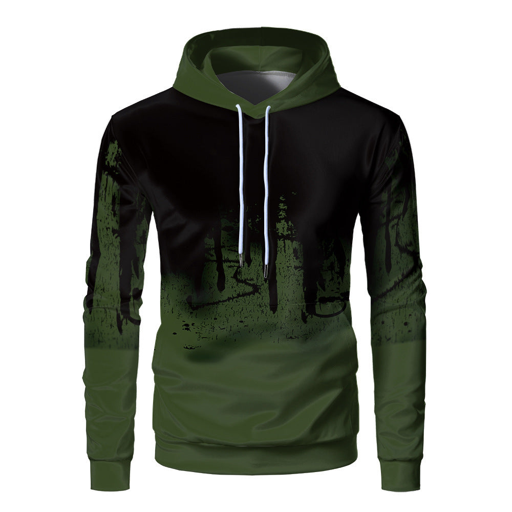 Men's Hooded Sweatshirt Loose Fit 3D Digital Print Adjustable Drawstring Casual Wear Fall