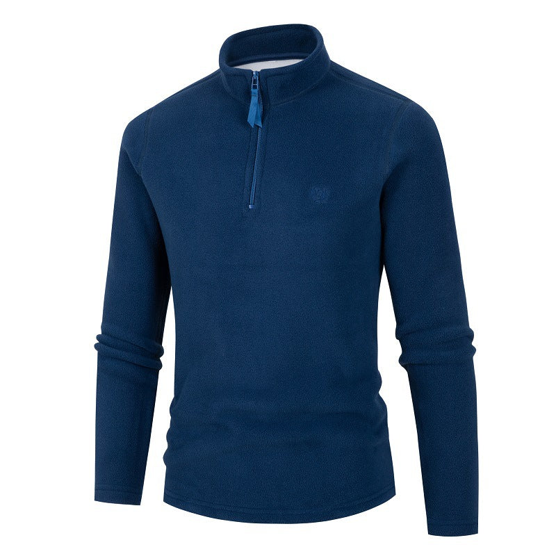 Street-Wave Men's Fleece Pullover With Stand Collar And Zipper For Cozy Warmth And Versatile Everyday Wear