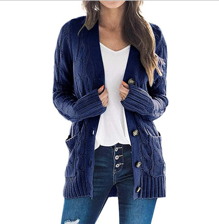 Street Wave Womens Cable Knit Cardigan With Oversized Buttons For Cozy Warmth And Timeless Style