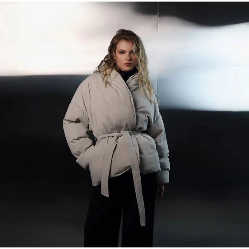Street-Wave Women Belted Down Jacket - Warm Chic Puffer Coat for Cold Weather Everyday