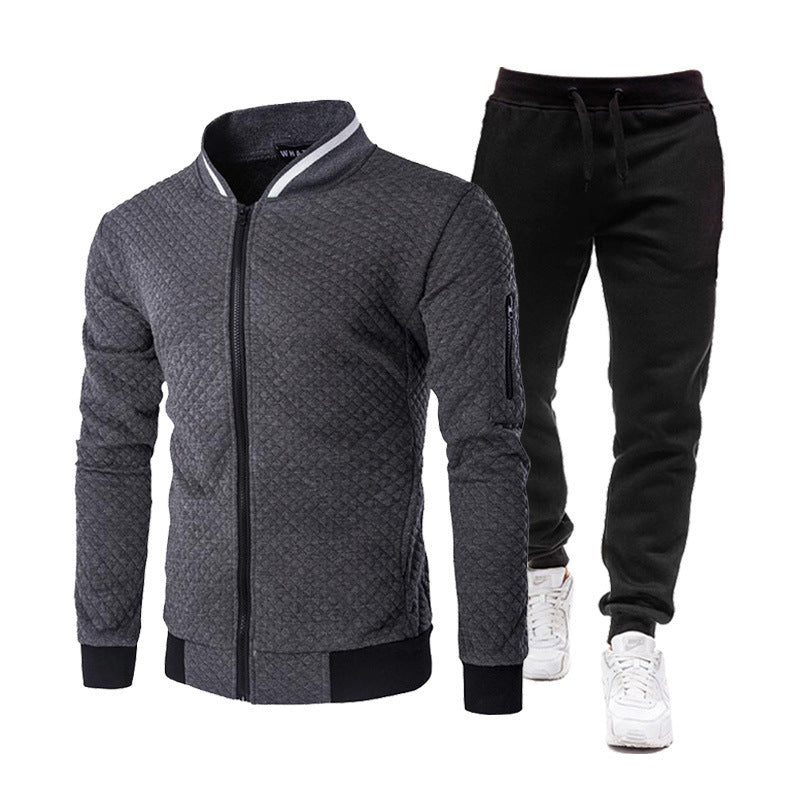 Street-Wave Men's Quilted Track Jacket With Stand Collar And Jogger Set Great For Gym And Everyday Wear