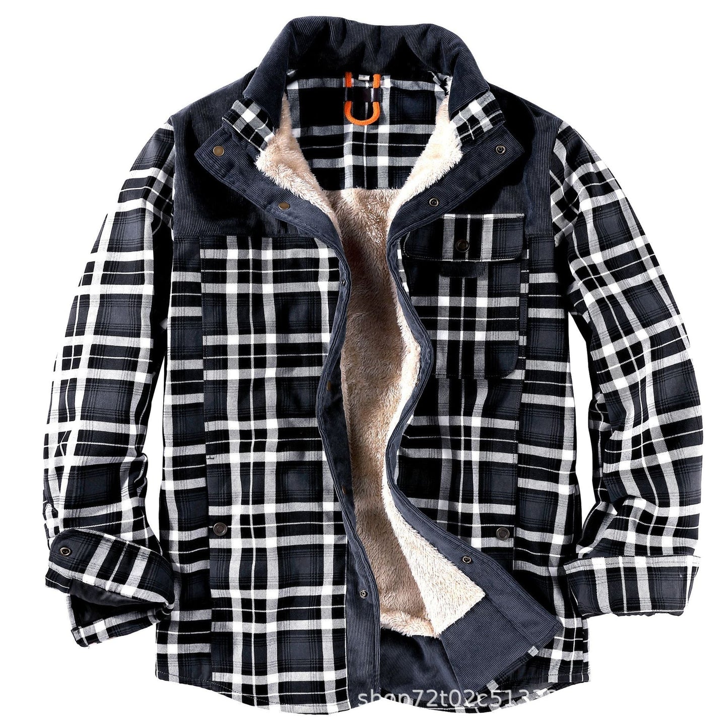 Street-Wave Men's Plaid Fleece-Lined Jacket With Teddy Fur Interior For All-Season Warmth