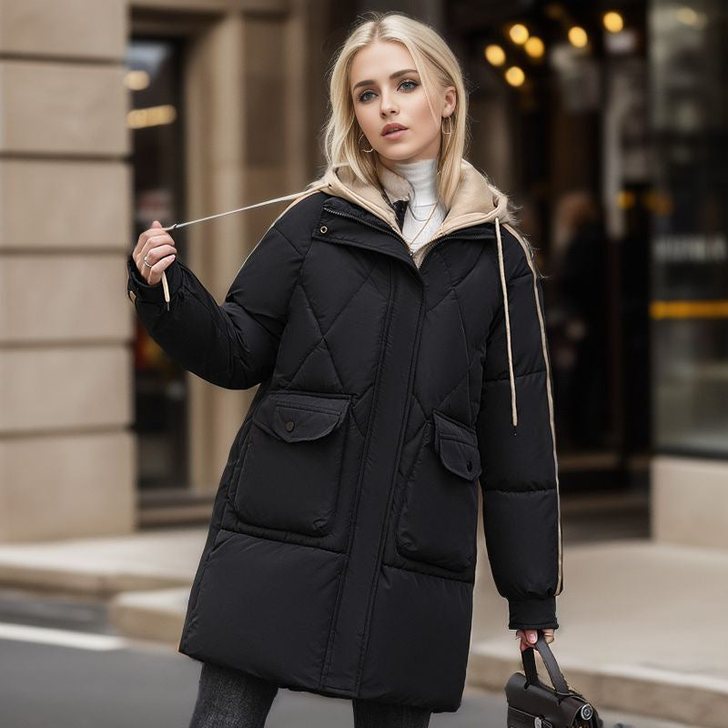 Street-wave Women's Quilted Winter Jacket With Removable Hood For Cozy Warmth And Everyday Wear