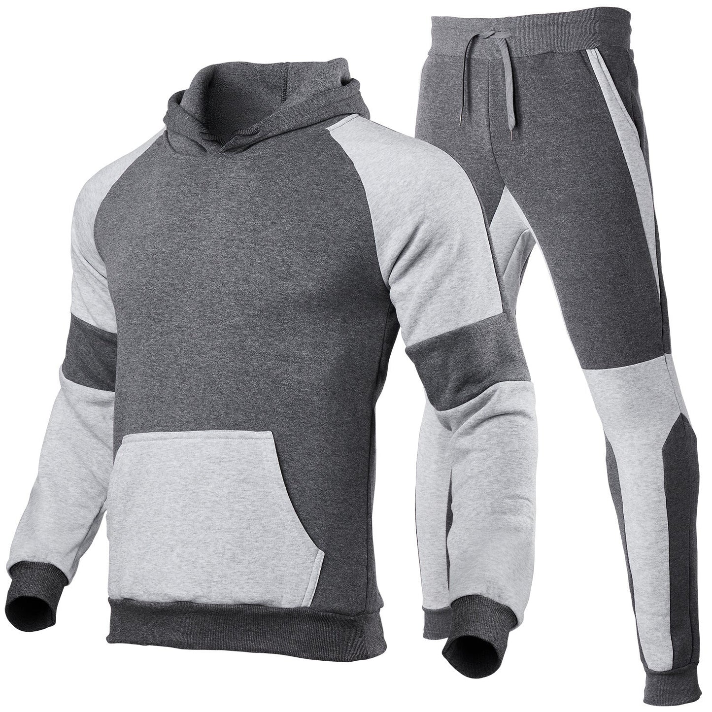 Street-Wave Mens Two Piece Hoodie And Jogger Set In Cotton Blend With Contrast Stitching Relaxed Fit