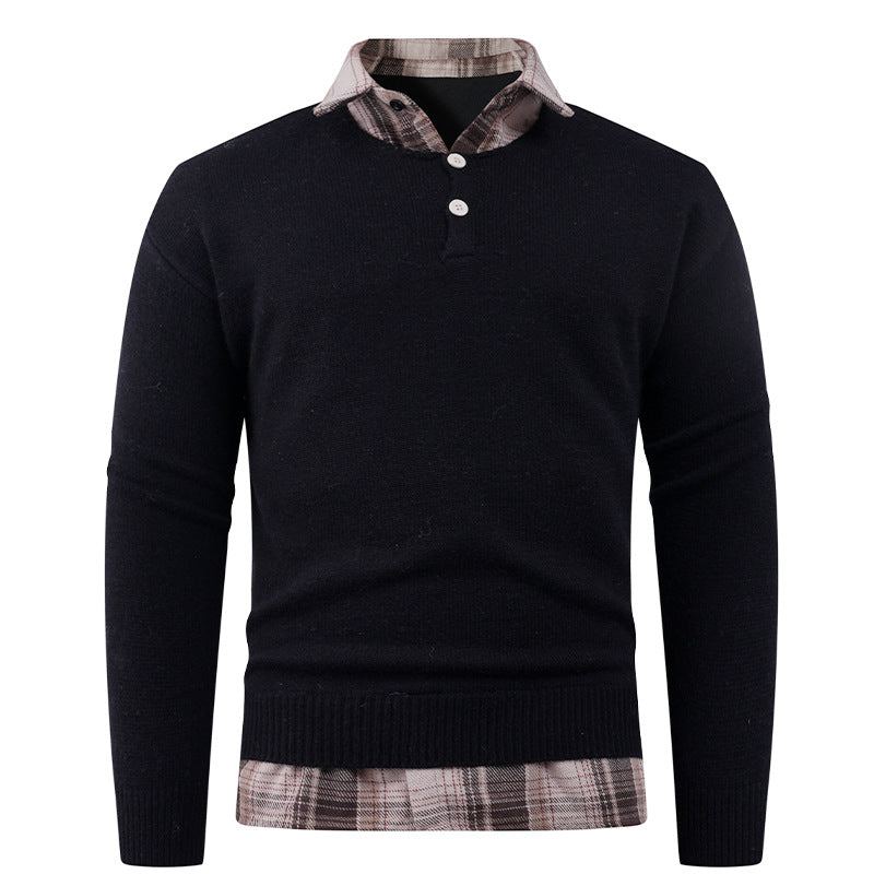 Street Wave Mens Sweater With Integrated Shirt Collar And Button Details For Smart Casual