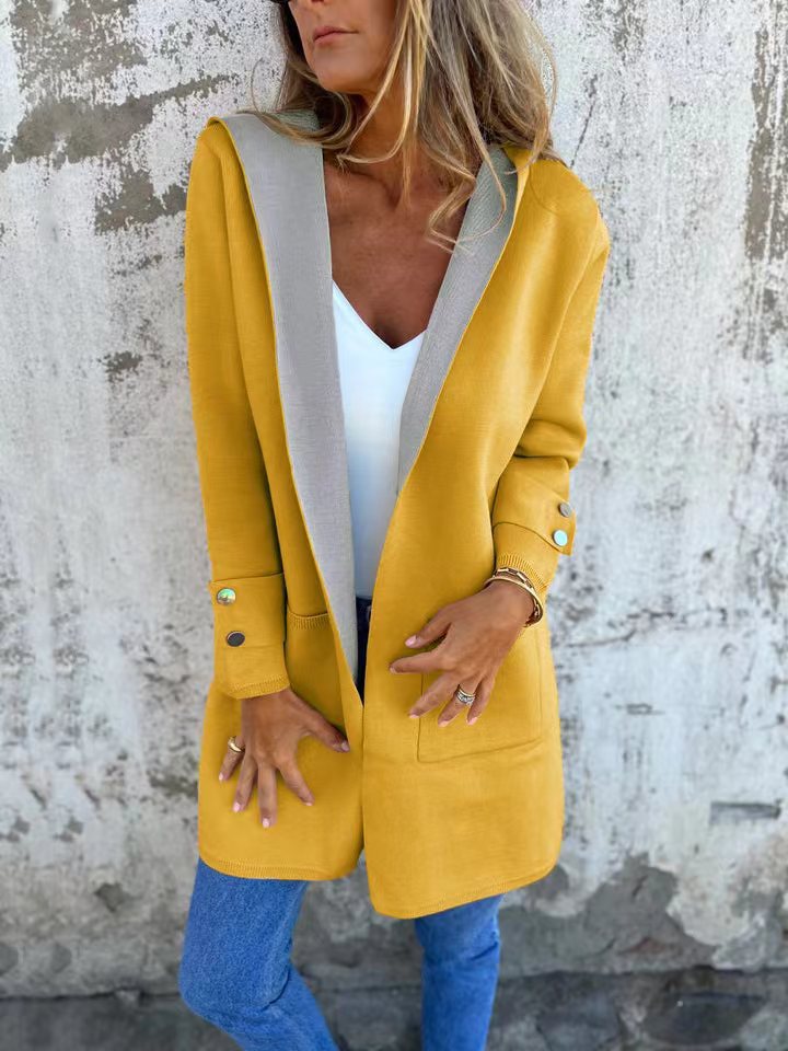 Street-Wave Womens Fashion Long Coat With Generous Hood And Practical Pockets For Women