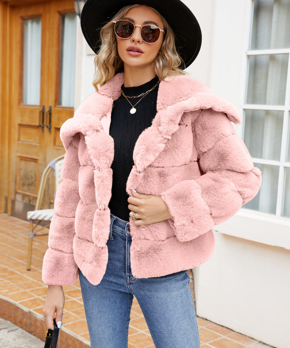 Street-wave Women's Fleece Puff Jacket With Hood For Cozy Warmth And Modern Style