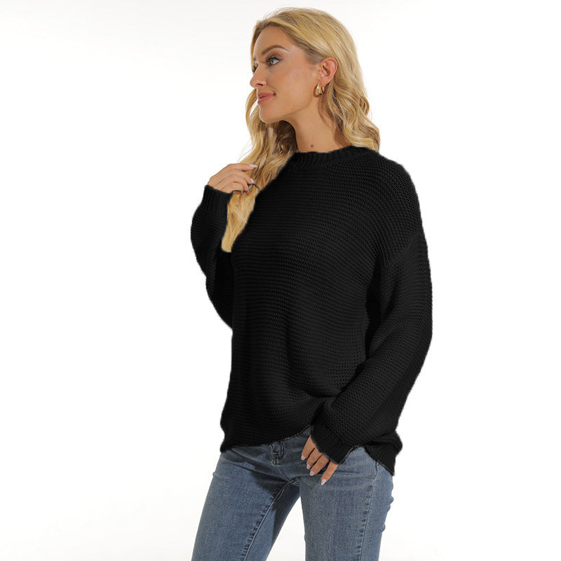 Street-wave Women's Knit Sweater With Structured Knit Pattern, Relaxed Fit For Everyday Wardrobe