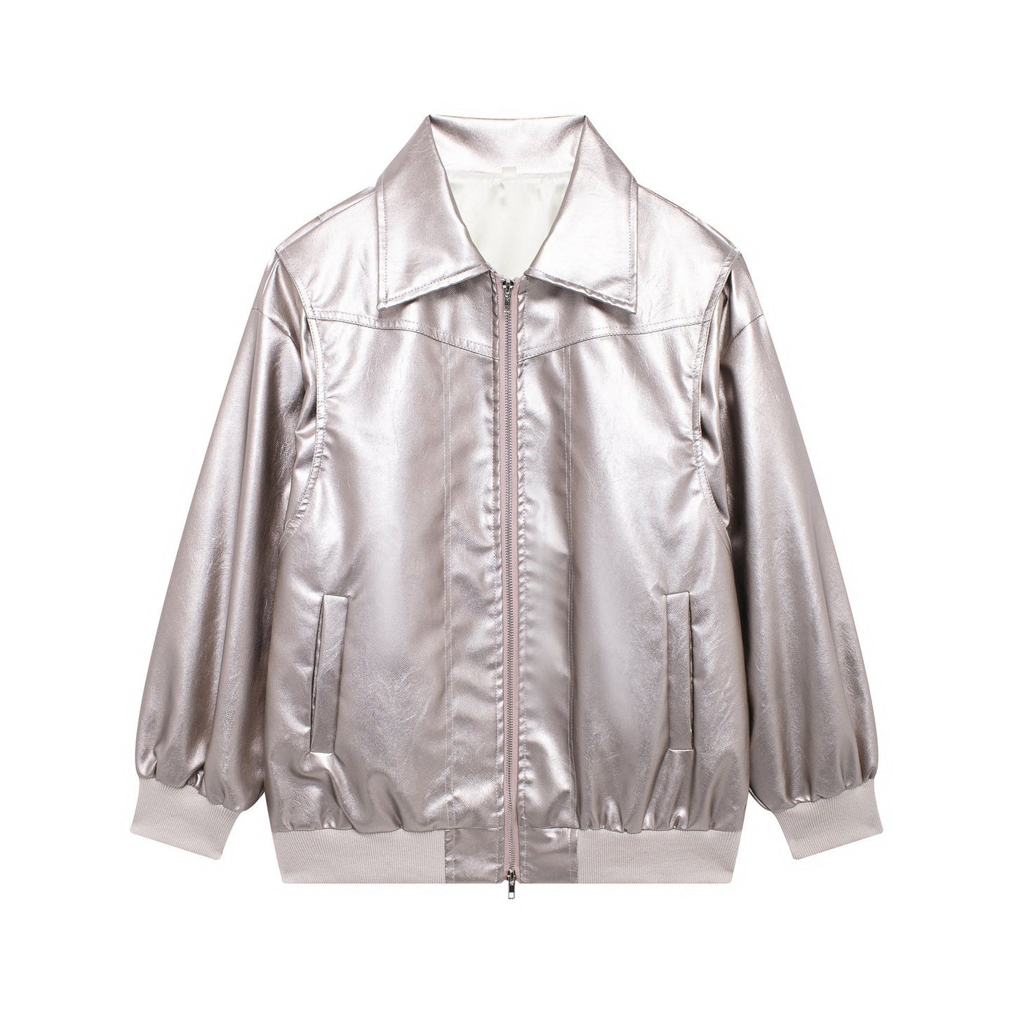 Women Faux Leather Jacket Street-Wave Casual Fit With Elastic Hem For Urban Style Lovers