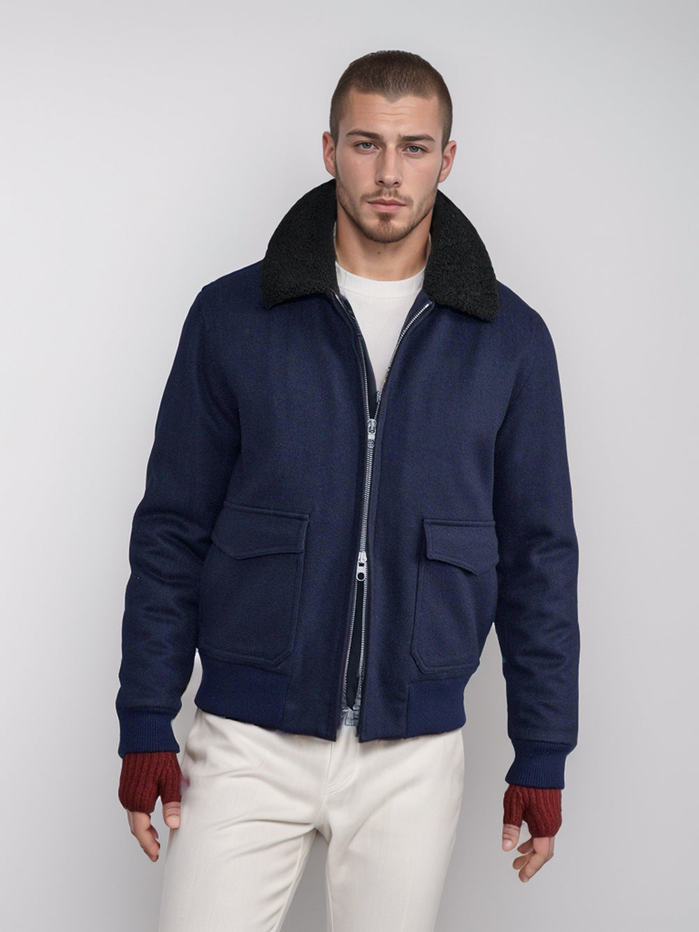 Streetwave Mens Warm Biker Jacket With Shearling Collar Trendy Winter Outerwear For Cold Weather