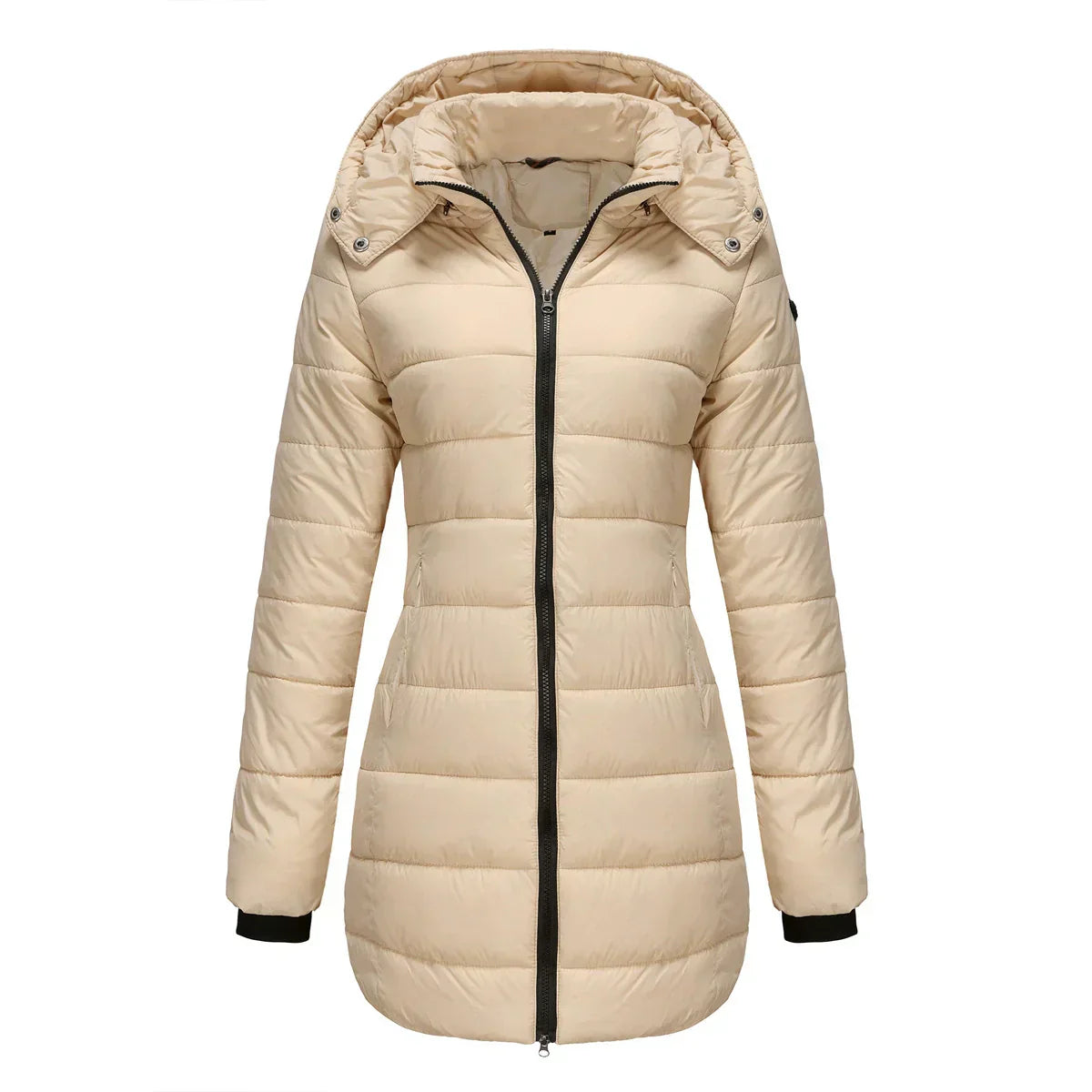 Streetwave Women Insulated Puffer Jacket With Removable Hood And Ribbed Cuffs Mid Length