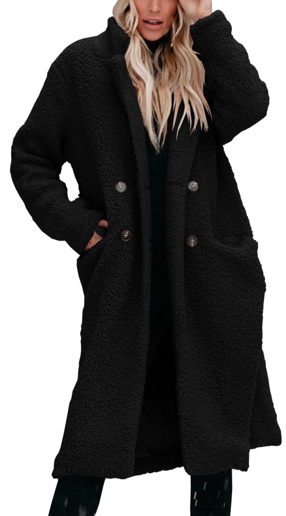 Street-wave Womens Oversized Teddy Coat With Button Closure And Practical Pockets Plush Warmth