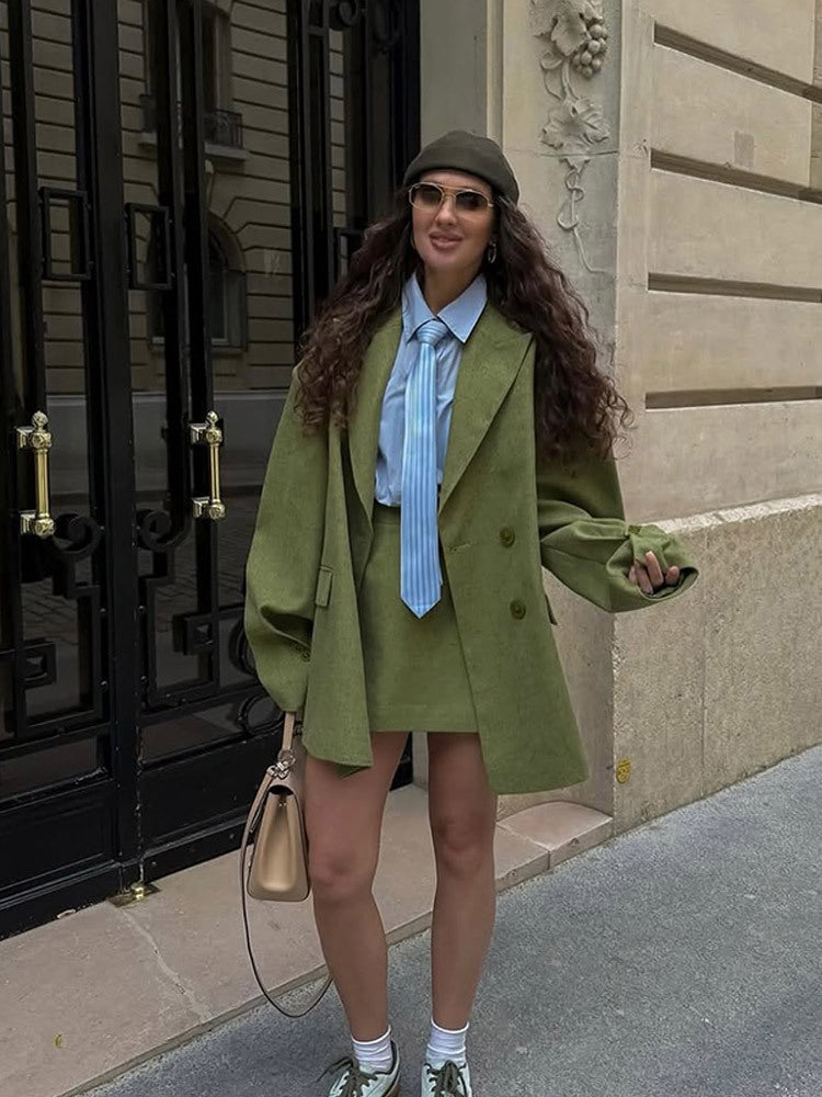 Street-Wave Structured Blazer Jacket With Matching Mini Skirt Elegant Fashion Forward Set For Style Savvy Women