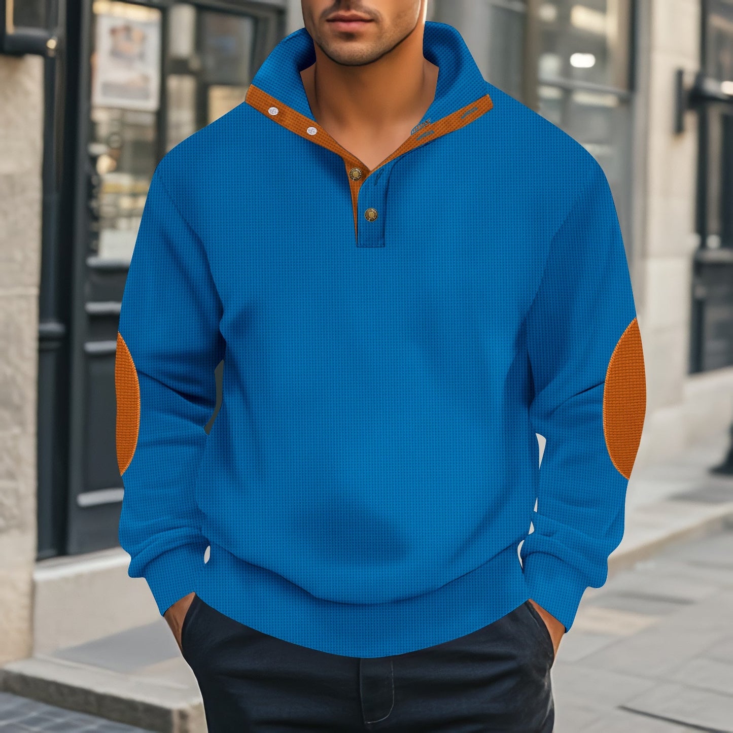 Street Wave Men Henley Pullover With Textured Knit And Contrast Accents For Everyday Casual Wear